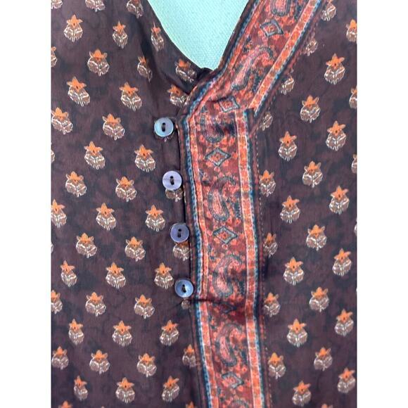 Sundance brown/orange silky dress, small, floral, flowy, bohemian, eclectic - Picture 4 of 7